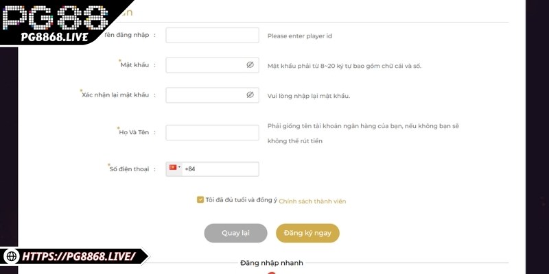 Các bước đăng ký PG88 đơn giản, hoàn tất chỉ trong chưa đầy 2 phút